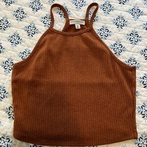Earthbound Brown Ribbed Cropped High Neck Tank Top
